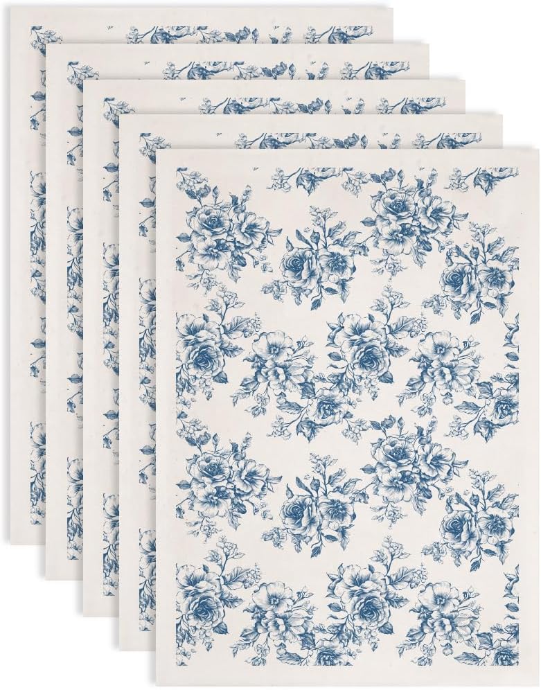 SUPERDANT 5PCS Rose Cluster Underglaze Paper Transfer Flowers Transfer Paper for Clay Ceramic Porcelain Under Glaze Transfers for Pottery Enamel Decals Blue Underglaze Decal Papers Handcrafted Gifts - Image 1